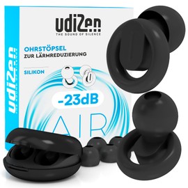 Ear Plugs for Sleeping Travel Learning with Noise Cancelling -23dB UdiZen Air - 1 Pair Ergonomic Reusable Earplugs Noise Reduction SNR 23dB with Hard Case Colour Black