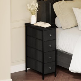 Fixwal Narrow Storage Cabinet, Dresser with 4 Drawers, Slim Fabric Dresser Storage Tower for Small Spaces, Black Dresser with Steel Frame, Wood Top, for Bedroom, Bathroom, Laundry, Closet