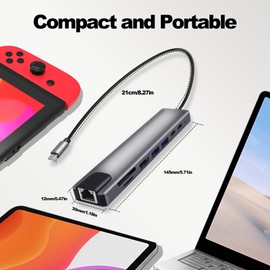 YARCHONN USB C Hub Docking Station 8 in 1 Multiport Adapter Type C to RJ45 Ethernet 87W PD Charging USB3.0 USB2.0 HDMI SD/TF Card Reader Type-C Data Ports for Laptops
