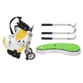 Mini Desktop Zinc Alloy Golf Bag Pen Holder with Lawn Base Clock Golf Pens Souvenir Gift