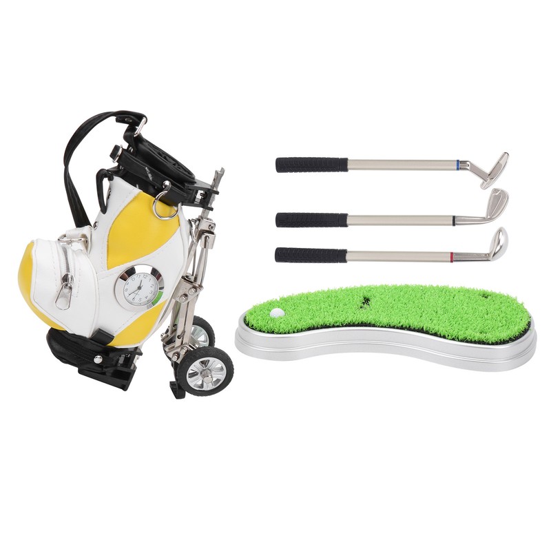 Mini Desktop Zinc Alloy Golf Bag Pen Holder with Lawn