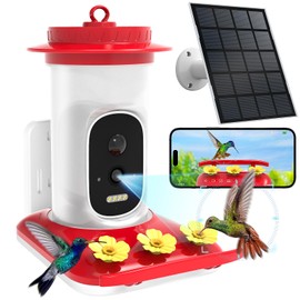 Hummingbird Feeder with Camera Solar Powered, 2.5K AI Bird Recognition with Auto Capture, Ant & Bee Proof for Hummingbirds Feeder, IP66 Waterproof Hummingbird feeders for Outdoors, Easy Clean & Fill