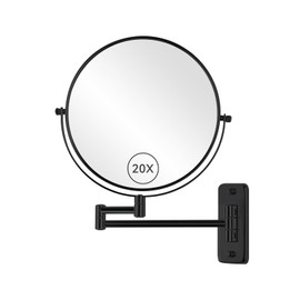 Hahoray 8” Wall Mount Makeup Mirror with 20X Magnification, Double Sided Shaving Mirror Wall Mounted for Bathroom, 360°Swivel Extendable Vanity Mirror with Adjustable Arm for Daily Use, Black