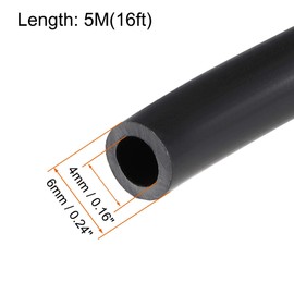 sourcing map Lubricating Oil Hose 4 mm ID x 6 mm AD 5 m Black Rubber Water Hose