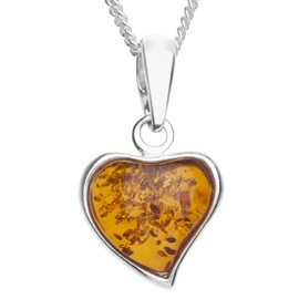 InCollections 051A200220890 Women's Heart Pendant 925/000 Sterling Silver and Amber Including Curb Chain Necklace 50 cm