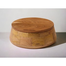 Vesta Homes Wooden Casserole with Lid for Roti, Hot, Masala Box | Serving Bowl for Kitchen and Home | Accessory and Jewellery Box | 9 * 9 * 4 Inches | Premium Mango and Acacia Wood