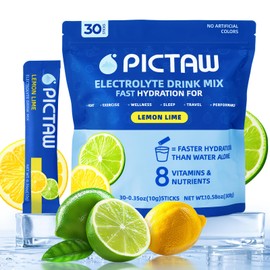 Electrolytes Powder Packets - Hydration Packets, Liquid Daily IV Hydrate Packets for Dehydration Relief and Rehydration Portable, Electrolyte Drink Mix Vegan/Non-GMO (Lemon Lime 30 Pack)