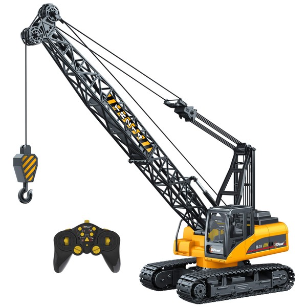 Top Race 15 Channel Remote Control Crane Toy - Battery Powered RC Construction Toy - Crane with Heavy Metal Hook - Proffesional Series, 1:14 Scale - Crane Trucks for Boys and Girls 8-12 (TR-214)