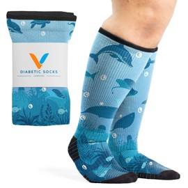 Viasox Compression Socks for Women and Men, Knee High Socks 12-15 mmhg Circulation Support for Flight, Travel, Daily (CA/US, Alpha, X-Large, Regular, Regular, Deep Sea)