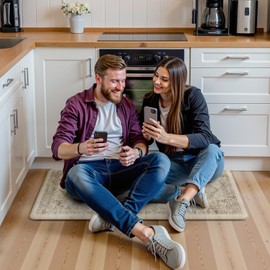 KIMODE Anti Fatigue Kitchen Mat 20"x39", Padded Kitchen Floor Mats Non Slip, Waterproof Cushioned Floral Kitchen Runner, Farmhouse Comfort Standing Mat for Laundry, Office, Sink, Desk Khaki