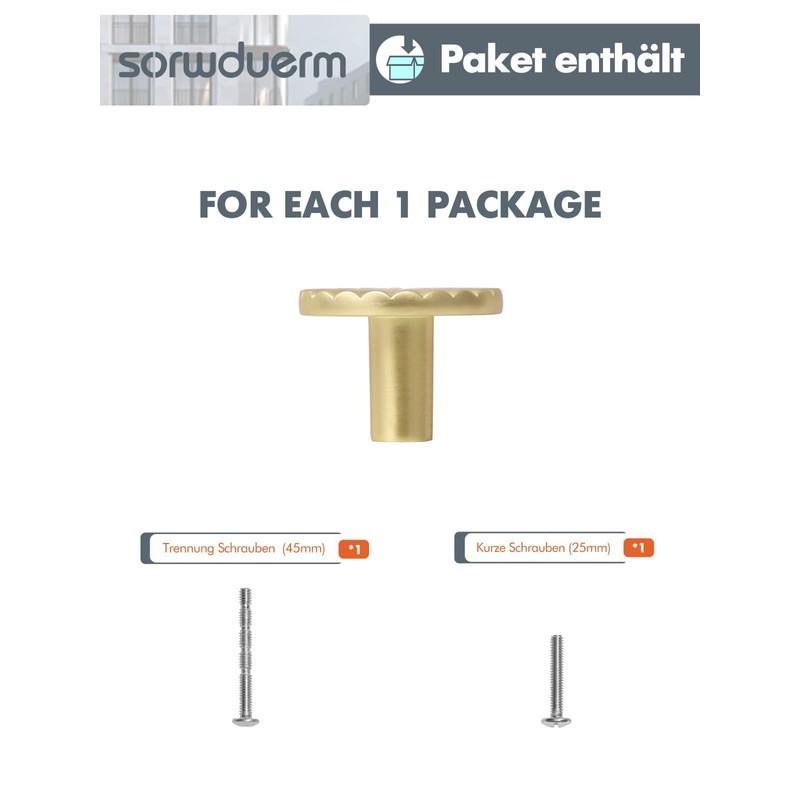SORWDUERM 2 Pack Gold Cabinet Knobs Kitchen Solid Round Dresser