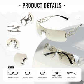 YOGFIT Rimless Y2K Sunglasses for Women Men Fashion Wrap Around Futuristic Cool Sunglasses