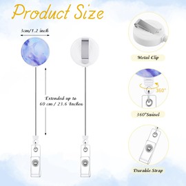 BESARME 3 Pack Badge Reels Retractable Badge Clip with Key Ring Retractable Badge Holders for Office Worker Teacher Nurse Student（Marble）