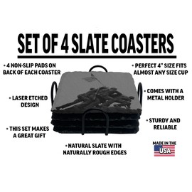 Rogue River Tactical Slate Coaster 4 Back Gift Set Patriotic USA Flag Drink Gift United States Veteran Iwo Jima WW2 Bar Kitchen Home Stone Coasters