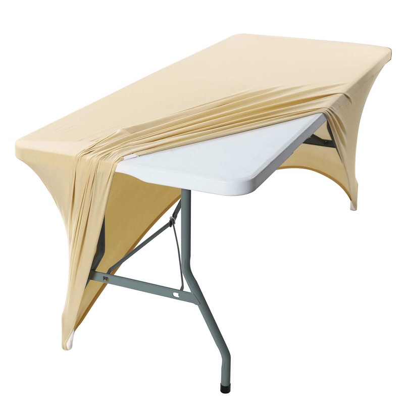 Peomeise 6FT Spandex Table Cover Rectangular Stretch Spandex Tablecloth (Champagne,6FT)