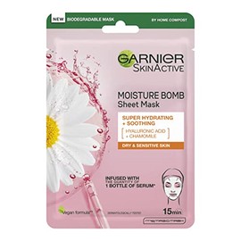 Garnier Moisture Bomb Chamomile and Hyaluronic Acid Sheet Face Mask, Hydrating & Soothing Face Sheet Mask, For Sensitive Skin, Cruelty Free &Vegan Tis