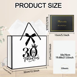 Bliceon 30th Birthday Gift Bag, Large 32×11×27 cm with Tissue Paper, Happy 30th Birthday Party Gift Bag for Women and Men, Suitable for Party, Anniversary