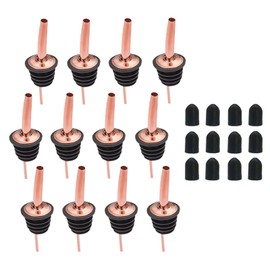 12 Pcs Liquor Pour Spouts Set, Stainless Steel Liquor Bottle Pourers with Rubber Dust Caps, for Pours Liquid, Olive Oil, Wine, Vinegar (Rose Gold-12 Pack)