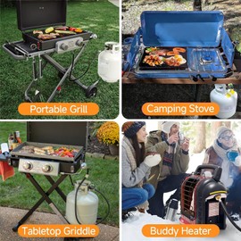 Propane Hose Adapter 1lb to 20lb Converter with Gauge for 5 lb to 40 lb Tank,Standard P.O.L Tank,Fitting for Weber Q Grill, Buddy Heater Coleman Blackstone Tabletop Griddle More Portable Grills