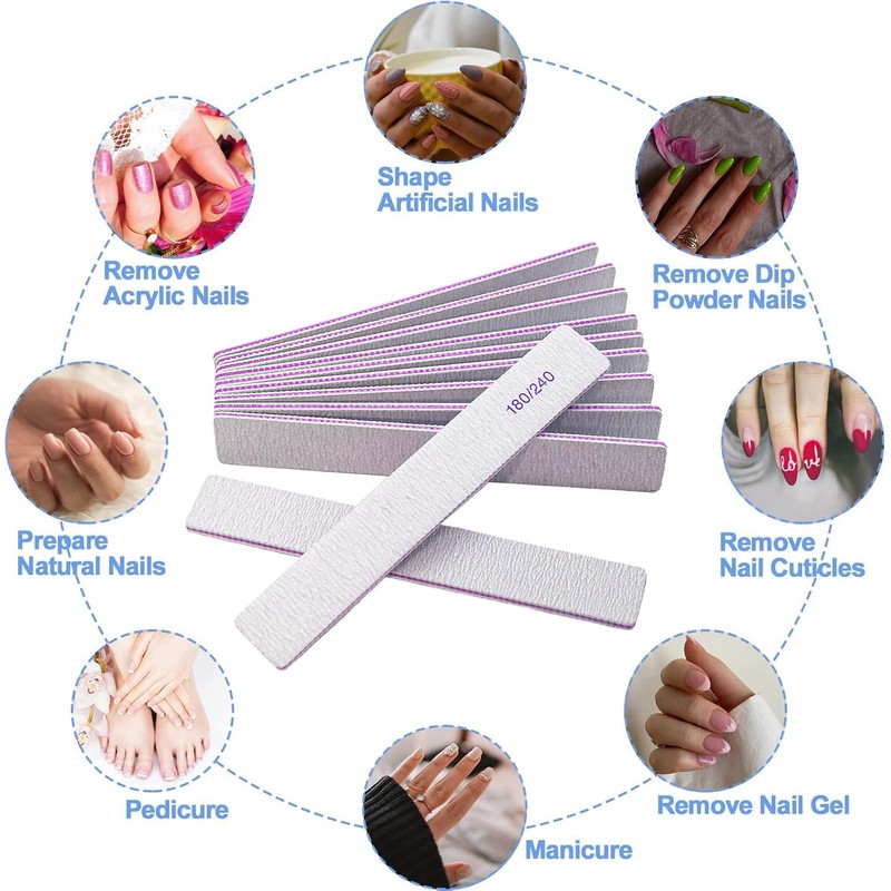 Nail Files (24 Packs), Professional 180/240 Grit Double Sided Emery