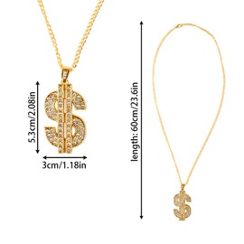Tabanzhe Gold Chain Dollar Sign Necklace-Rhinestones Pendant Hip Hop Punk Rapper Chain Dollar Shaped Fancy Dress Necklace for Men Women Party Cosplay