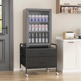 VOWNER Mini Fridge Stand with Storage, Heavy Duty Beverage Refrigerator Stand with 2 Fabric Drawer, Fridge Cart with 4 Lockable Metal Wheels, 220LBS Capacity 22"Lx23.6"W, for Dorm Apartment Office