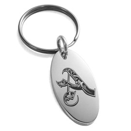 Tioneer Stainless Steel Letter A Initial Royal Monogram Small Oval Charm Keychain Keyring
