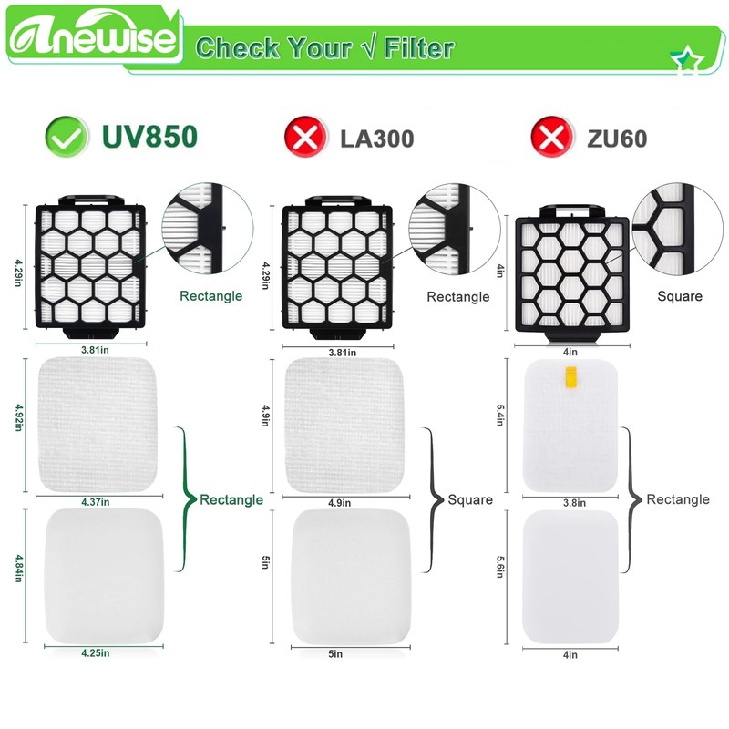 Anewise UV850 Filter Replacement for Shark Performance Lift Away UV850