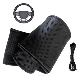 Aililong Steering Wheel Cover, Black, Universal Car Steering Wheel Cover for Cars, Protection and Comfort Thanks to Non-Slip Fibre Leather and Breathable Holes, Size 37-39 cm