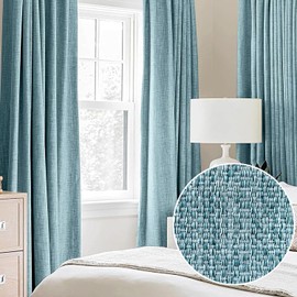 Linen Blackout Curtains for Bedroom, Aqua Blue, 40 inches Wide, 84 inches Length Energy Saving Burlap Texture Window Curtains for Living Room Guest Room Home Office, 2 Panels Set Grommet Top