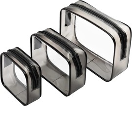 Set of 3 Clear Cosmetic Bags, Clear Travel Makeup Bags, Clear Toiletry Bags, Portable Clear Pouches, Transparent Travel Pouch Bags with Zipper for Women, Girl (Black)