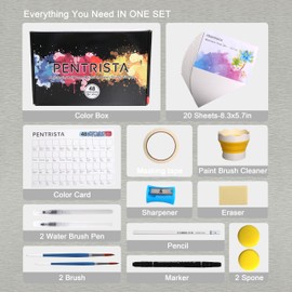 PENTRISTA Watercolor Paint Set, 48 Premium Colors,Artist Grade, Includes 2 Artist Brushes,20 sheet Water color Paper Pad,2 Water Pen, Perfect Travel Watercolor Set for Artists and Painting Lovers