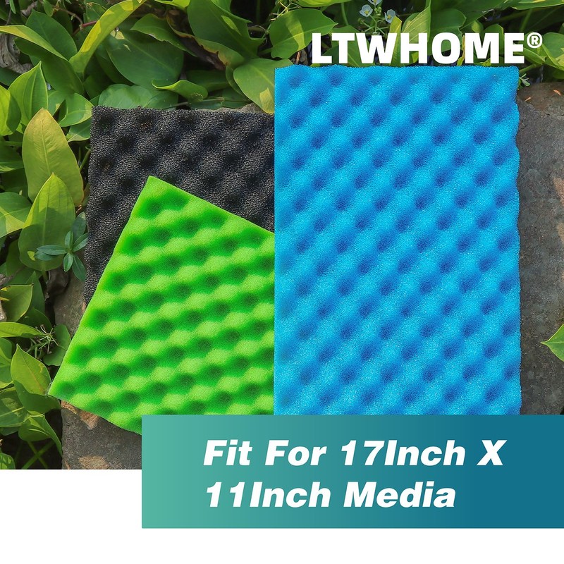LTWHOME Fish Pond Foam Filter Sponge Set 17" X 11"