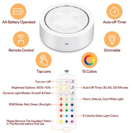 TECOMLIGHT Puck Lights with Remote, Battery Operated Wireless LED Under Cabinet Lights, Stick on Tap Lights, RGB & Warm White Under Counter Lights for Kitchen, Closets, Shelf, 5 Pack - White