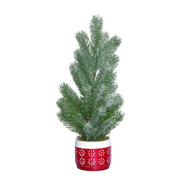 Transpac TF00536 Cozy Artificial Evergreen Mini Green, White, and Red
