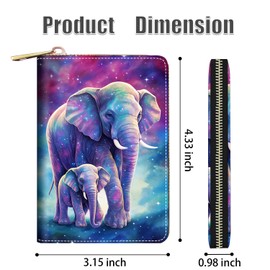 stmedazm Credit Card Holder Wallets for Women, RFID Blocking Small Leather Card Case Wallet with Zipper Accordion Wallets, Elephant
