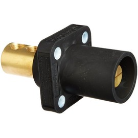 Hubbell Wiring Systems HBLMRBK TPE Single Pole Panel Mount Male Receptacle, Double Set Screw, 4-4/0 Cable Size, 400 Amp, 4-3/16" Length, Black