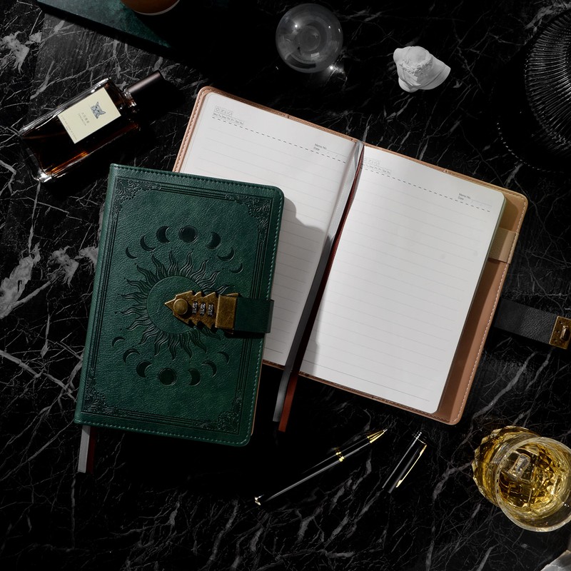 Lock Diary with Pen, A5 Ruled 240 Pages PU Leather