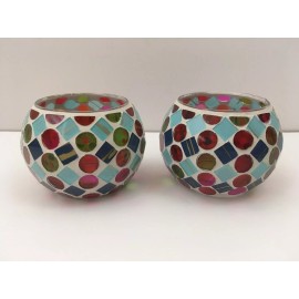 Home Decor Candle Holder Mosaic Bowls Home Made Stained Glass Mosaic Bowl Holders - 2 PACK