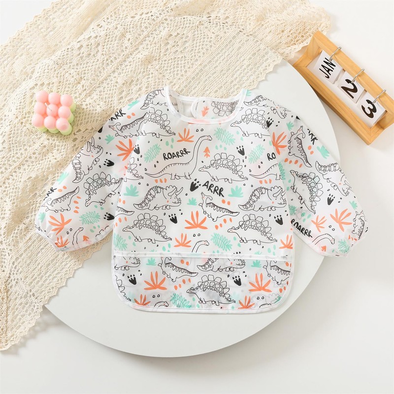 ElecMotive 3 Pack Long Sleeve Baby Bibs, Waterproof Sleeved Bib,