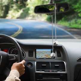 Fuzzy Dice Car Pendant with Hanging Dangle for Rearview Mirror, Cute and Cool Ornament Decorations for Both Men and Women (Silver)