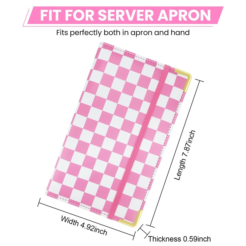 Large PU Leather Waitress Server Book, Retro Checkerboard Check Holder
