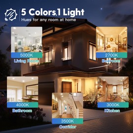 FREELICHT 1 Pack 6 Inch 5CCT Ultra-Thin LED Recessed Ceiling Light with Junction Box, 2700K/3000K/3500K/4000K/5000K Selectable, 1050LM Brightness, Dimmable Canless Wafer Downlight, 12WEqv110W, ETL&FCC