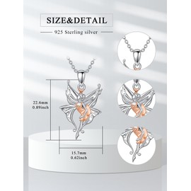 Flpruy Ballerina Butterfly Necklace for Girls 925 Sterling Silver Ballet Dancer Necklace Ballet Jewelry Dance Recital Gifts for Girls Women, Sterling Silver, base