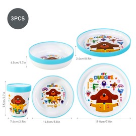 Hey Duggee 3pcs Reusable Bicolor Premium Kids Dinner Tableware Set Plate, Bowl & Tumbler, BPA Free