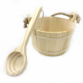 HJJKKH Sauna Bucket Ladle Set-Sauna Accessories with Handmade Wooden Bucket Ladle Plastic Liner Rope Handle for Sauna Steam Room (Rope Handle-1)