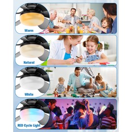 MIMIRGB Socket Fan Light with Remote,Small Ceiling Fans with Lights,Smart Timing Dimmable 3 Colors,E26 Base Socket Ceiling Fan for Bedroom Living Garage Kitchen（RGB Ambient-Black）