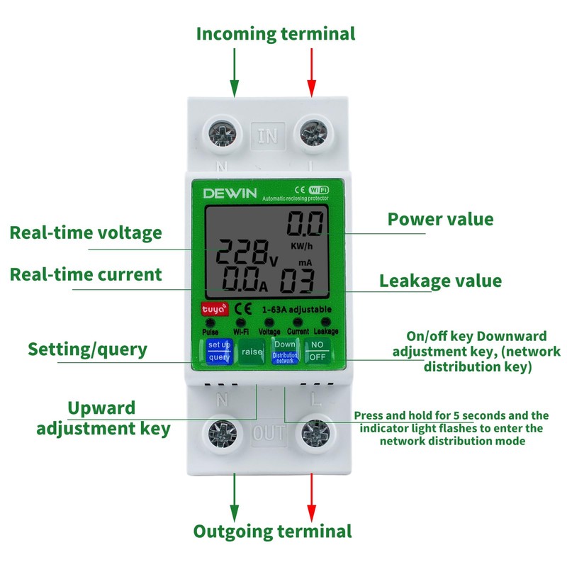DEWIN Electricity Meter DIN Rail WiFi, Electricity Meter Smart DIN