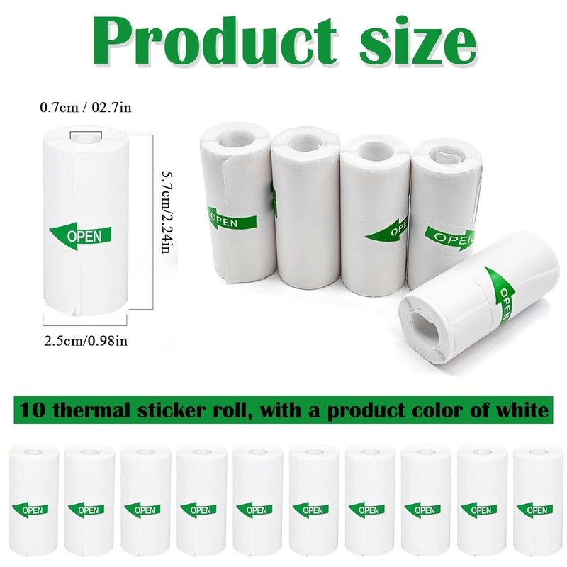 10 Rolls Mini Printer Sticker Paper Roll, Thermal Printer Paper,