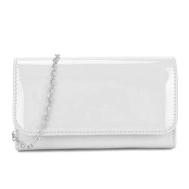 Leah Ward Women's Patent Flap Clutch Bag Purses Party Evening Bags Handbag 250 (White Clutch)
